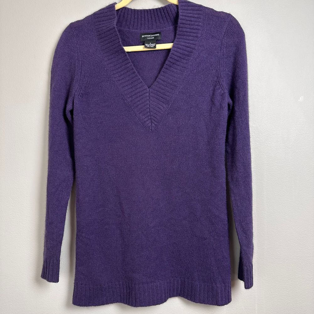 Sutton Studio Cashmere‎ Sweater Women Small Purple Tunic V-neck Luxury